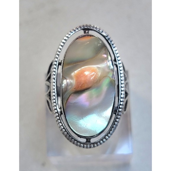 Antique Jewelry - Antique Art Nouveau Sterling Silver Irridescent Abalone Blister Pearl Ring -Sz 3
